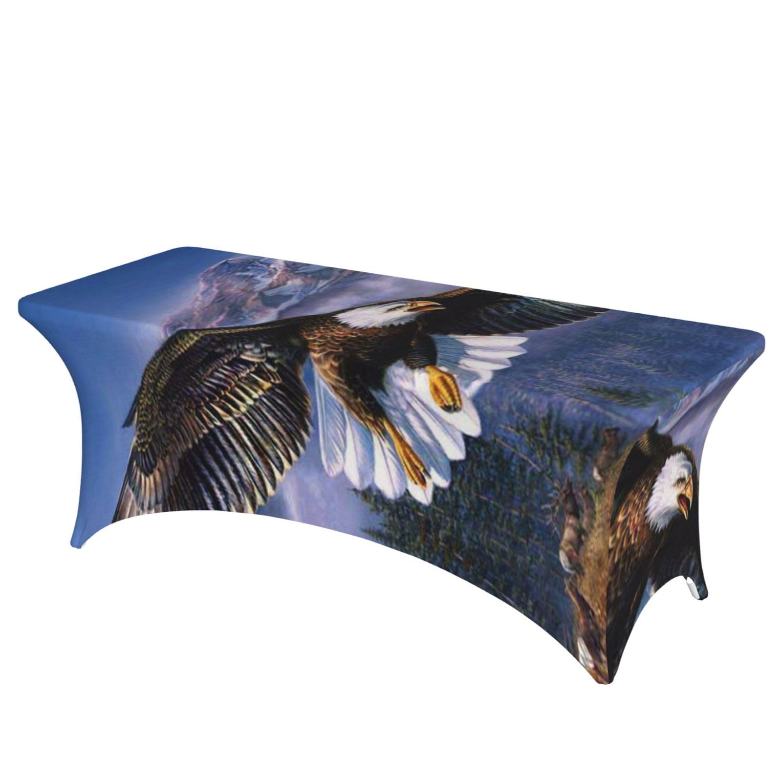 DCEHGEW 6FT Spandex Rectangular Table Cloth, Flying Eagle Printed Fitted Elastic Tablecloths Washable Table Cover for Event, Wedding, Banquet & Party