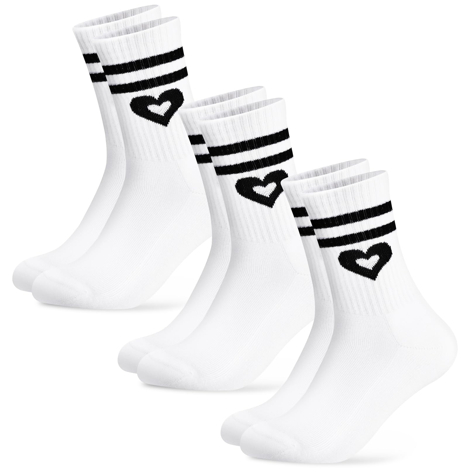 Calzini Palestra Donna Calzini Bianchi Donna 6 Paia Di Calzini Da Uomo E Donna, 38-43, Calzini Sportivi Da Tennis, A Strisce Di Cotone, Per Uomo E Donna, Nero / Grigio / Bianco