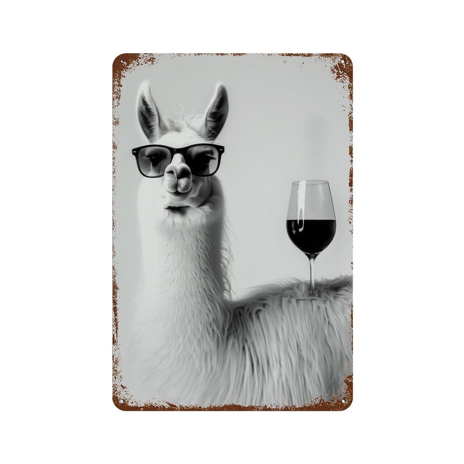 xiaoxiaoshen Llama And Champagne Wall Art Wall Decor Art Metal Tin Poster Modern Home Decor Art Home Bar Shop Decorations Vintage Sign 30x20cm