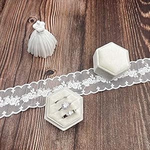 Hexagon Ring Box 3 Slots - Velvet Premium Wedding Ring Bearer Box Handmade Vintage Three Rings Holder for Proposal Engagement Ceremony Christmas Photography (Ivory) Hexagon Ring Box 3 Slots Velvet Premium Wedding Ring Bearer Box Handmade Vintage Three Rings Holder for Proposal Engagement Ceremony Christmas Photography Ivory