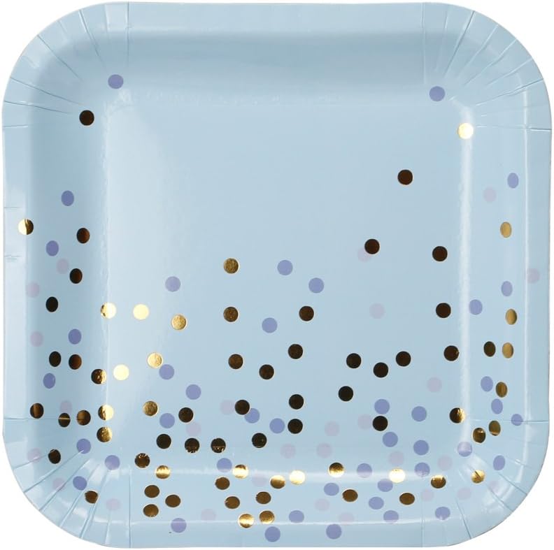 Blue Gold Dots Paper Party Plates Bulk, 9 in Square Disposable Dessert Plates,20 Pcs Decorative Tableware for Birthday Parties, Weddings, and Life Celebrations
