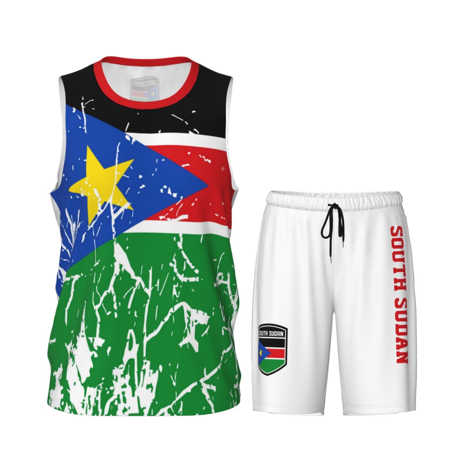 South Sudan Flag Grain (1) Basketball Jersey Uniform Suit for Men Adults Training Athletic Set