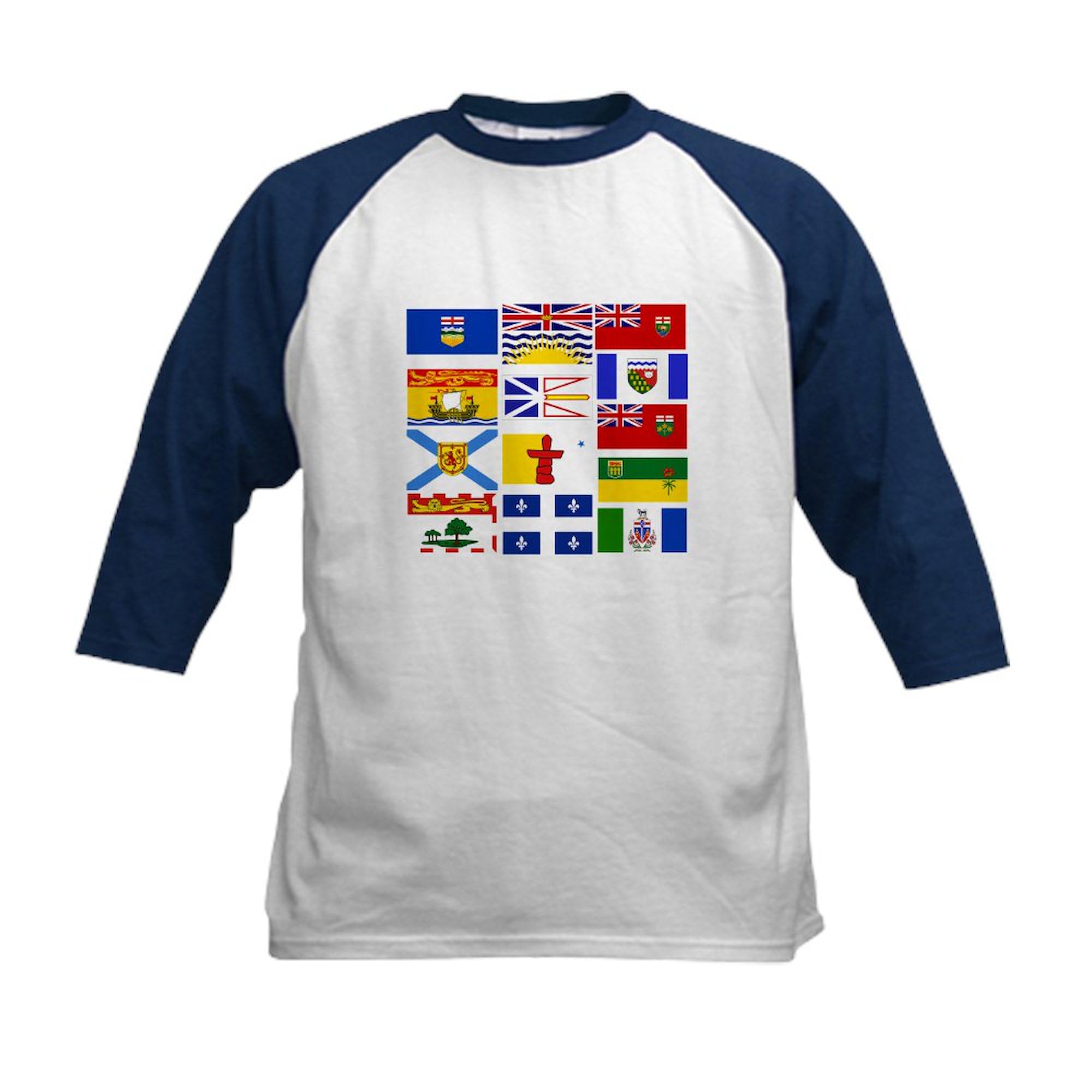 CafePress Canadian Provinces Baseball Jersey Kids Cotton Baseball Jersey, 3/4 Raglan Sleeve Shirt Navy/White