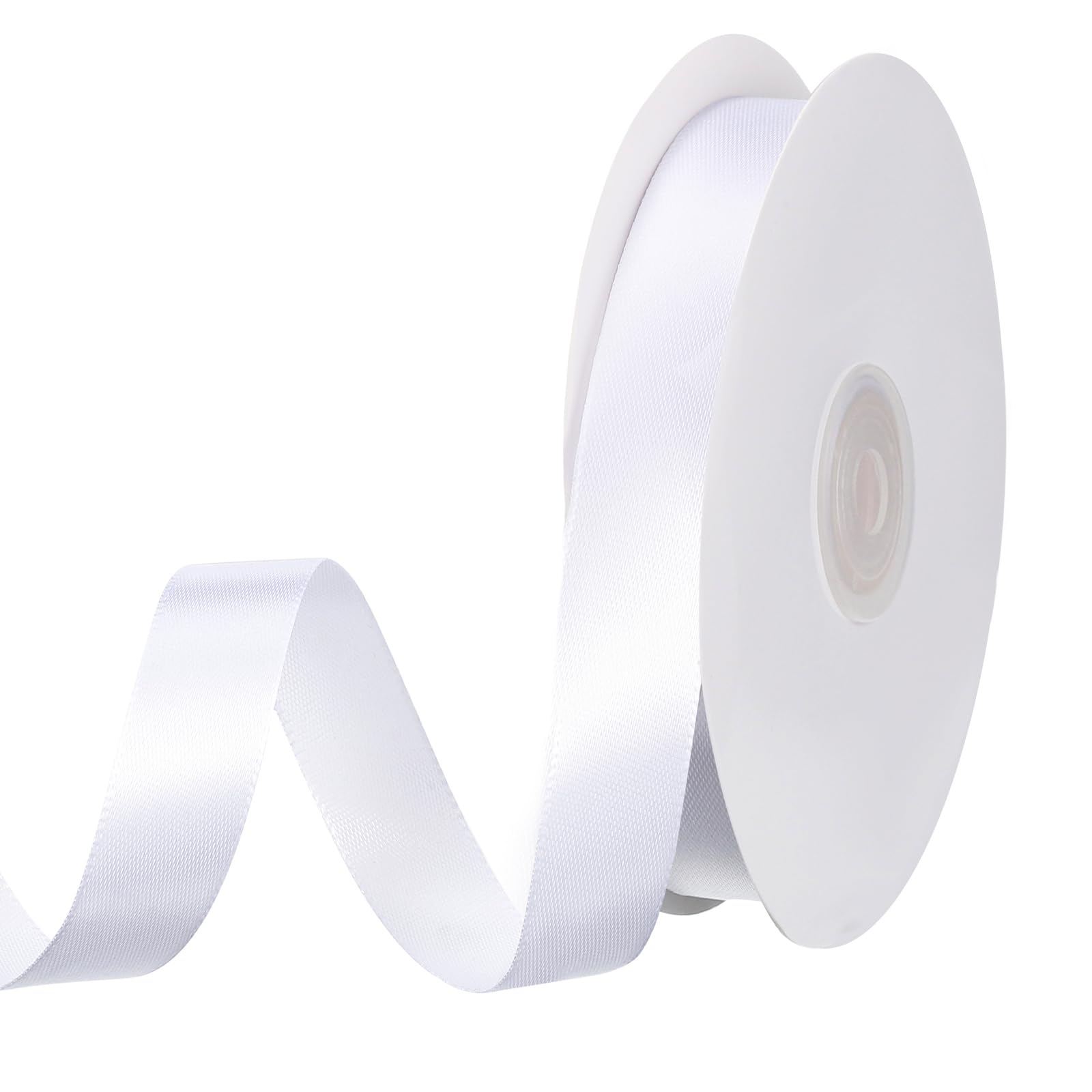 WedDecor Nastro bianco per confezioni regalo, 10 mm x 10 metri di nastro in raso di poliestere double face, per Natale, matrimonio, fiocchi per capelli, cucito, decorazione per torte di compleanno