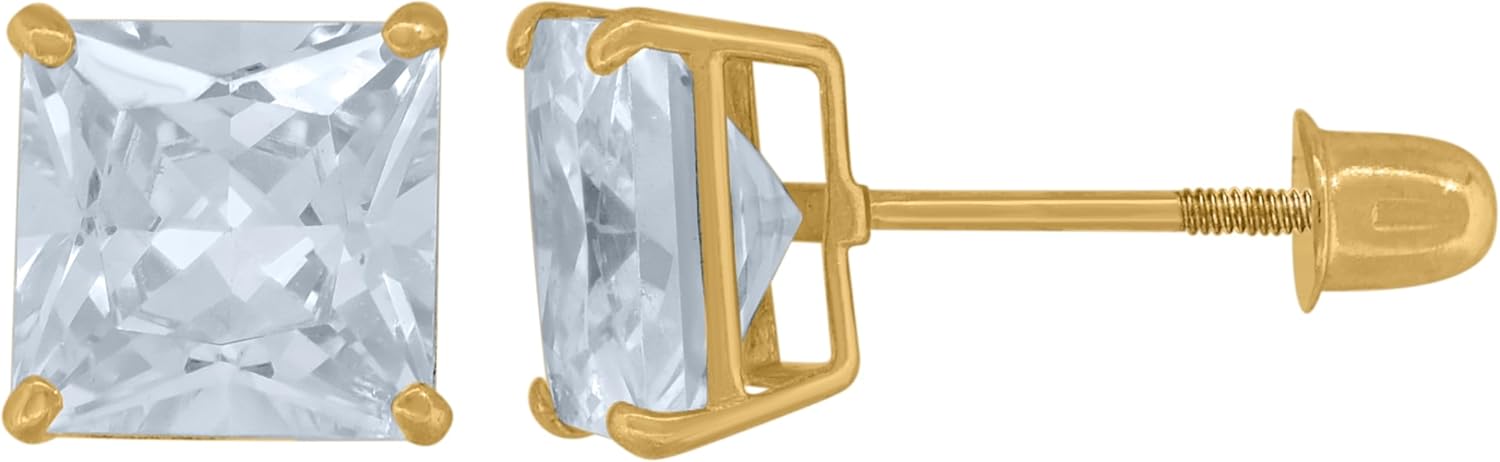 14Kt Yellow Gold Womens Princess-Cut Cubic-Zirconia 6mm Square Stud Earrings