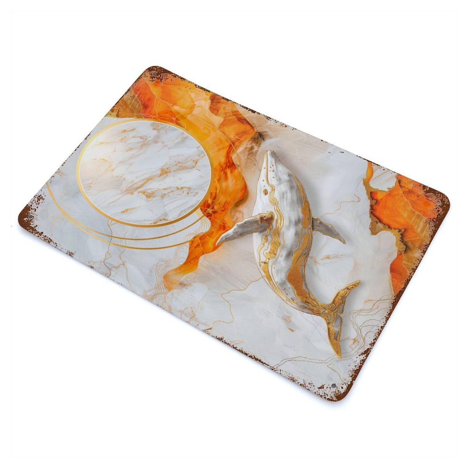 Garage Style Golden Whale Distressed Metal Wall Sign 11.8"x7.9", Vintage Wall Decor for Bar And Workshop