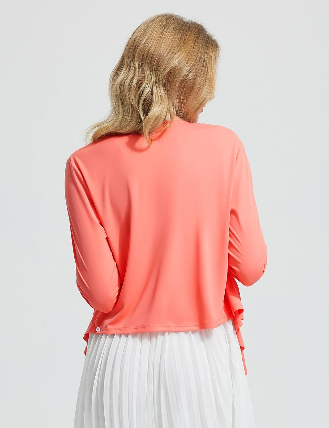 baleaf Women's Tie Front Shrugs UPF50+ Sun Protection Cropped Lightweight Summer Bolero Cardigan 3/4 Sleeve Sun Shawl Tops for Dresses Pink L - Image 2