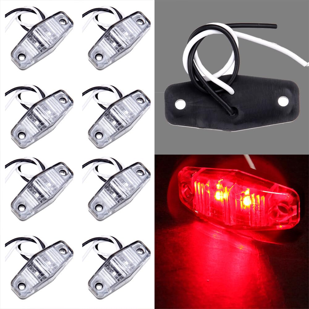 ECCPP 2 LED Truck Trailer Light Side Fender Marker Lights Clear Len Red Lights Color