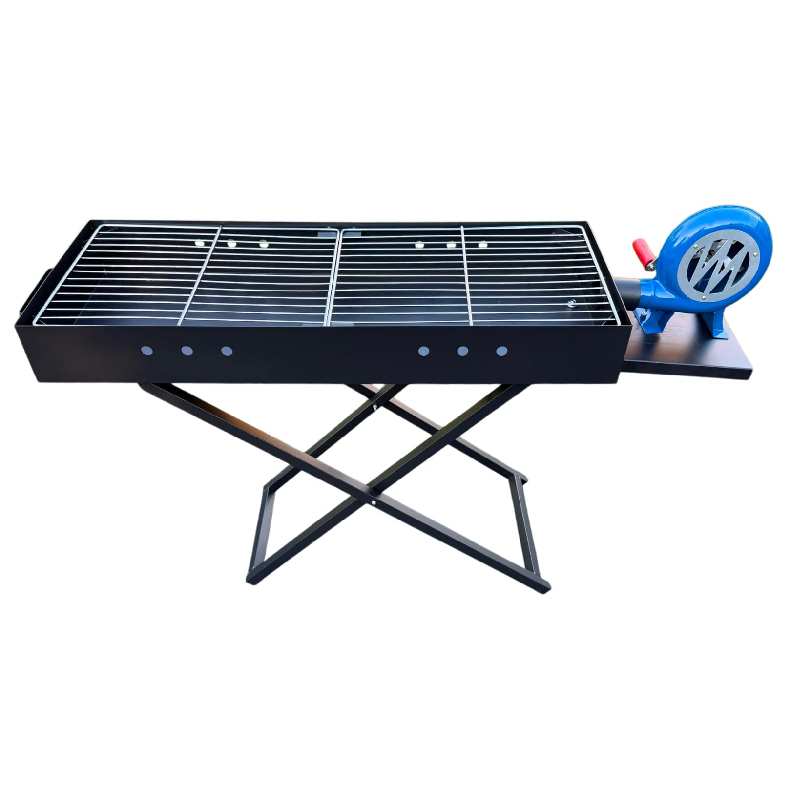 Heavy Duty Charcoal BBQ Grill with Fan & Lid – Portable Outdoor Barbecue Grill, Folding Stand, Metal Charcoal Grill for Camping, Backyard, Picnic | 31”x12” (Large)