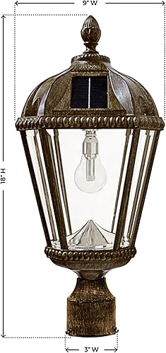 Miniatura 5 de Gama Sonic Lámpara solar para exteriores, acabado de bronce envejecido, bombilla real, vidrio biselado, lámpara individual con montaje de montaje de