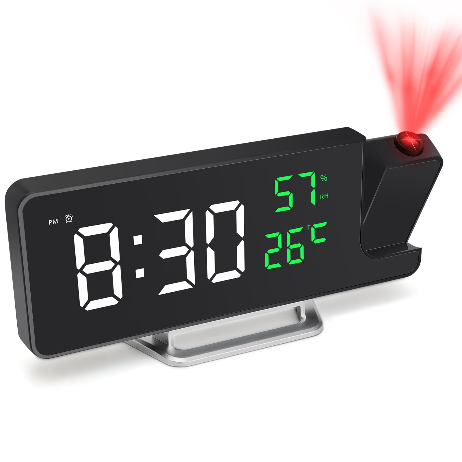 Foyucool Mains Powered Projection Alarm Clock, Alarm Clocks Dedside with Battery Backup, 180° Projector on Ceiling Wall, USB Charger, Snooze, Date Temperature Display, for Bedroom Heavy Sleeper