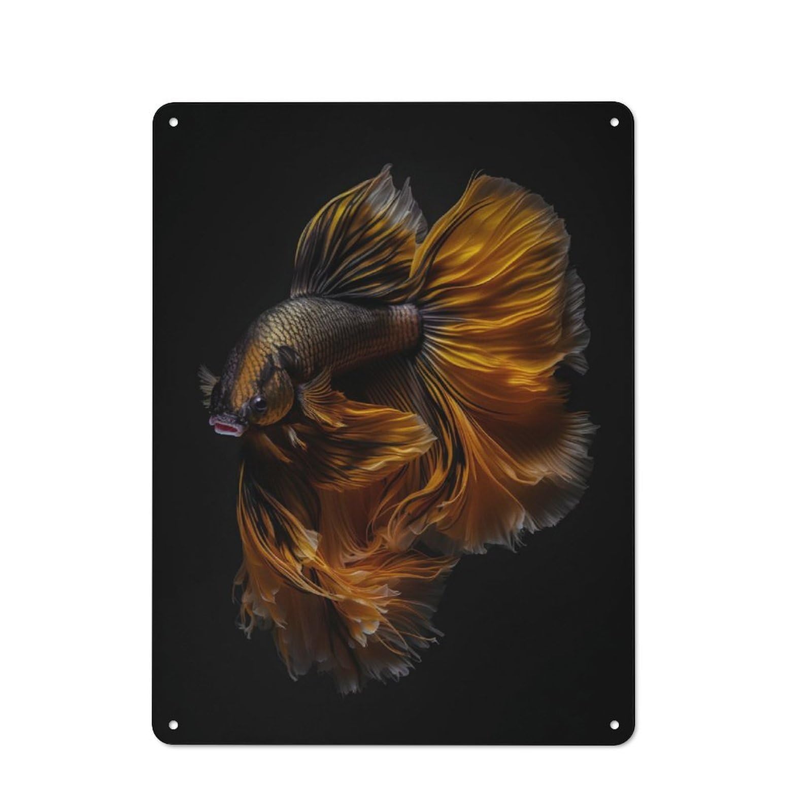 Junmoney Betta Fish Gold Balck Metal Wall Sign 40X30cm, Modern Retro Loft Wall Plaque For Flat, Bar, Studio Or Gallery Wall