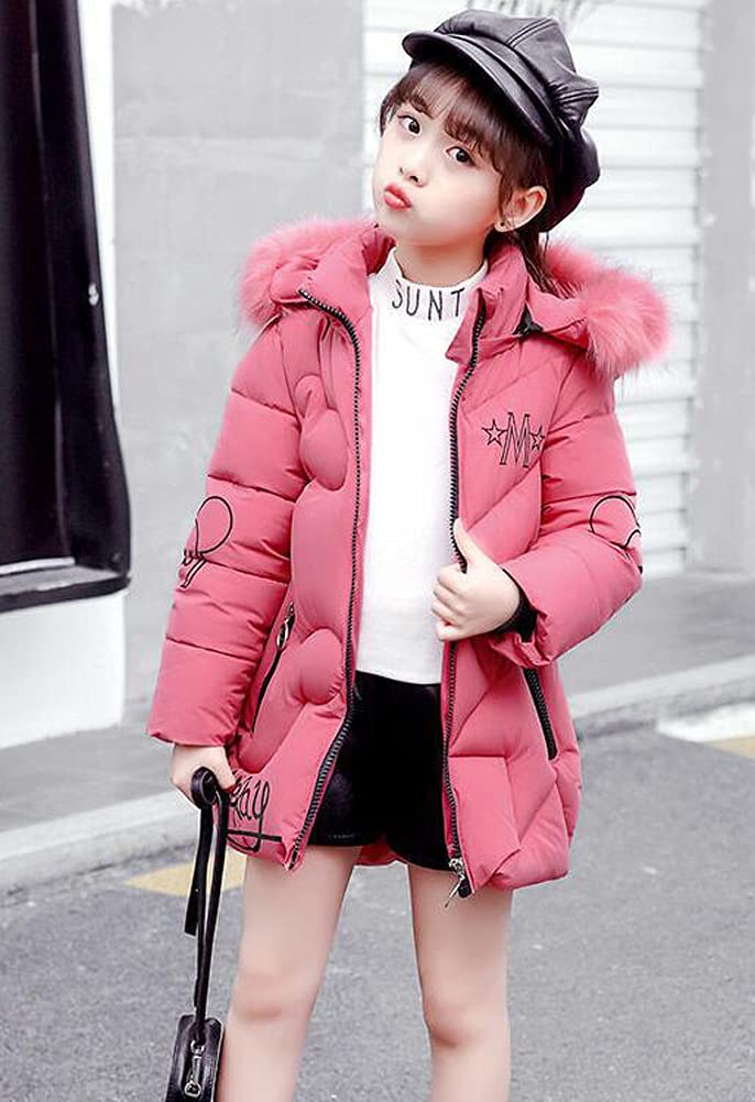 Chaqueta para niña, con capucha, piel sintética, invierno, rosa, negro, 4-13 años