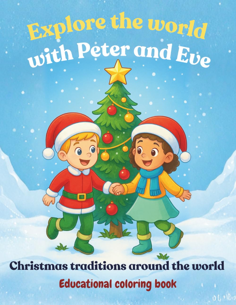 Explore the world with Peter and Eve. Christmas traditions around the world: Educational coloring book for kids