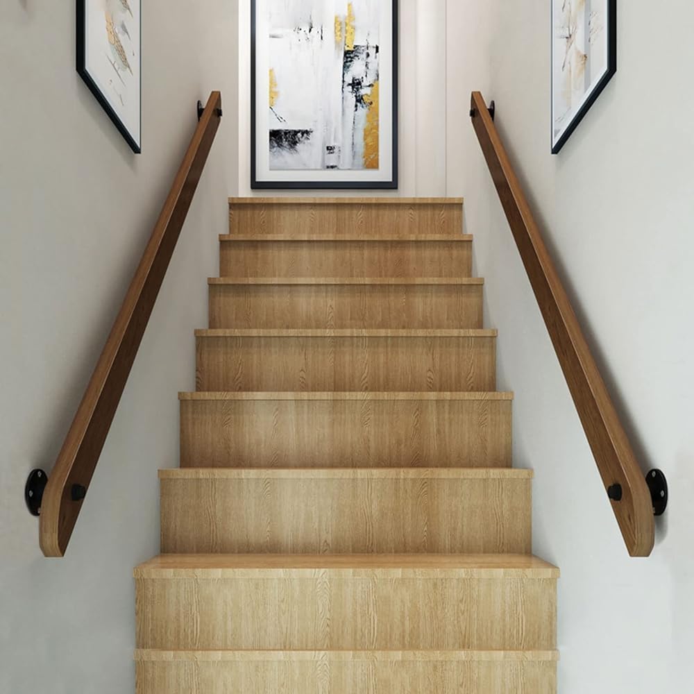 FKXSXAZ Wood Handrails for Stairs Interior, Stair Railings/Handrail Support Rod - Safety Banister with Wall Brackets Railing Hand Rails Condo Loft Villa Corridor Garden Grab Bar(Size:2ft/6