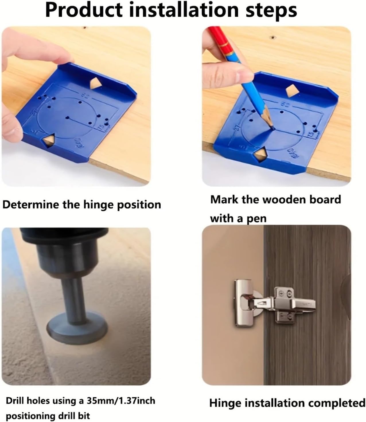 Serplex® Concealed Hinge Jig Kit, 35mm Forstner Drill Bit, Hinge Jig Template, Drilling Guide Base & Hex Key, Woodworking Tool for Kitchen Cabinet Installation 4
