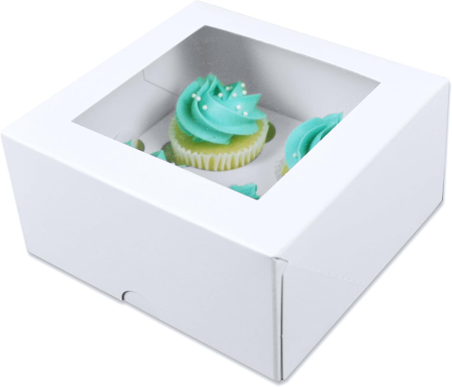 Ala Merchandise (12-Pack) – White Mini Cupcake Favor Boxes with Windows and Inserts, Designed to Hold 4 Mini Cupcakes, Muffins, or Pastries – Bulk Pack of 12 Boxes.