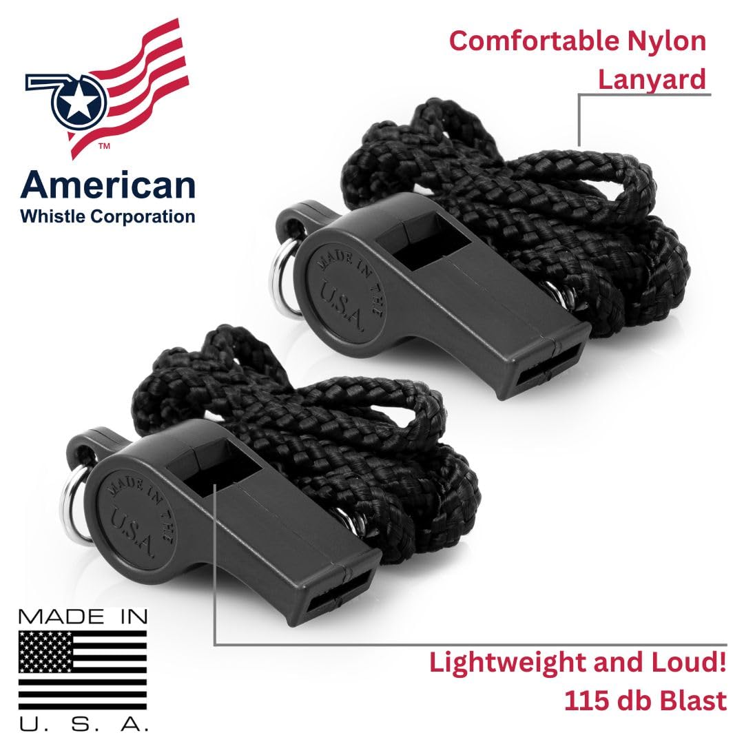 American Whistle Corporation Patriot 2-Pack - 115 db Plastic Whistles with Lanyards - Made in USA (Black) - Image 3