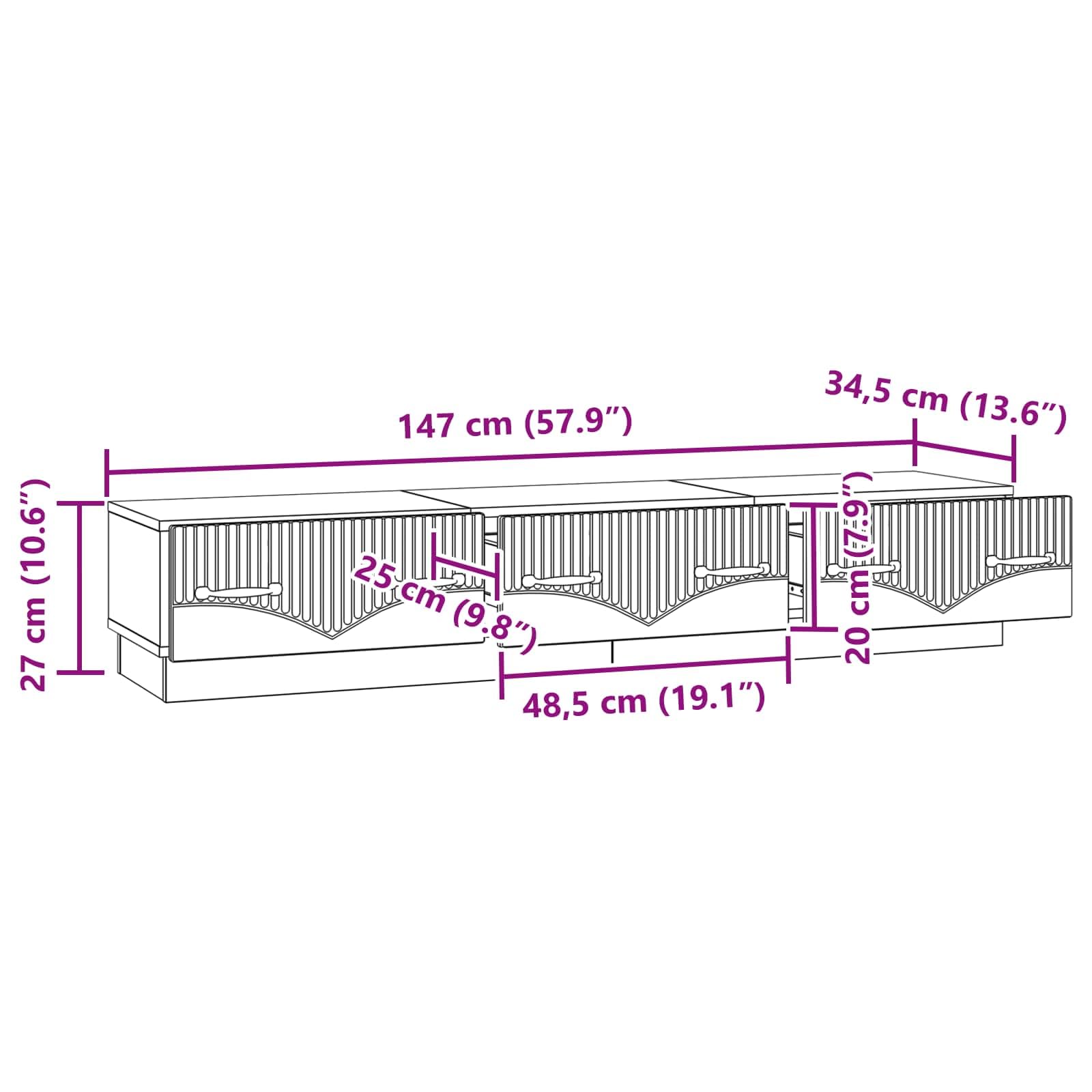 Mobile TV effetto legno anticato con 3 cassetti, 147 cm