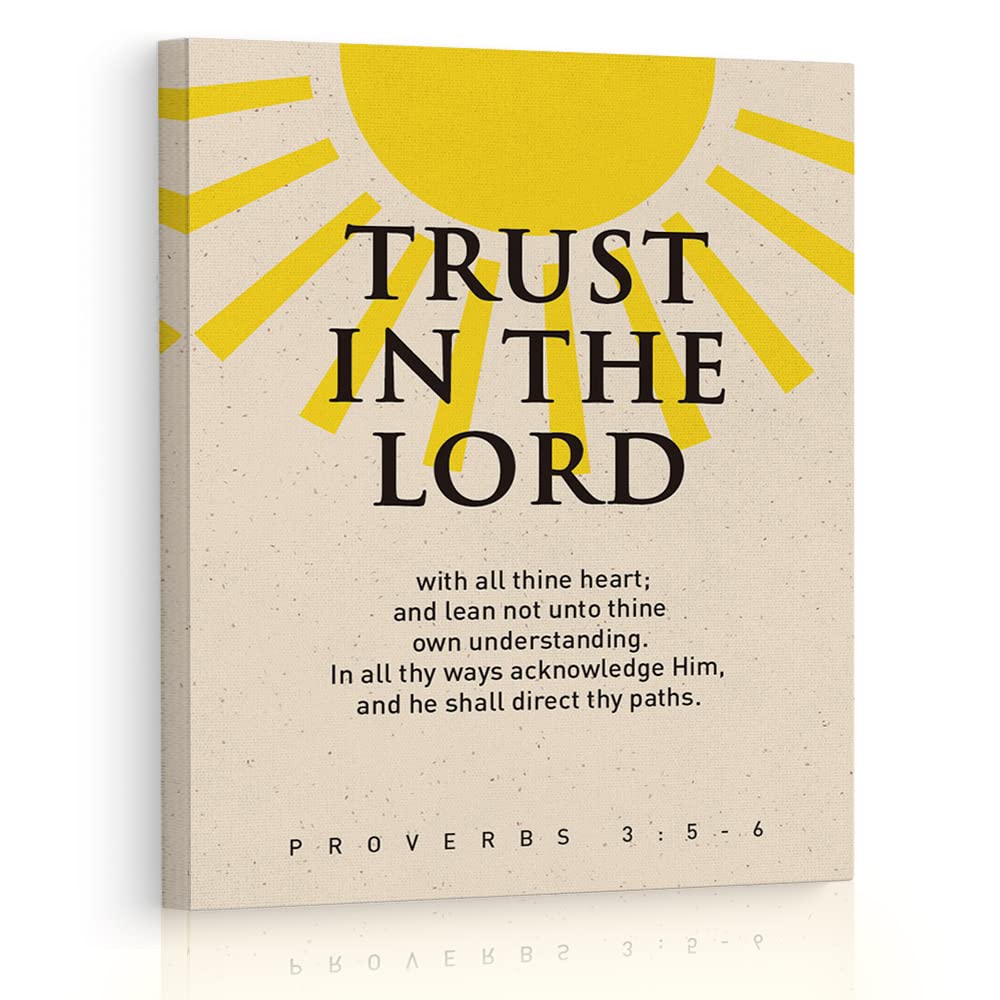 Inspirational Religious Canvas Wall Art Framed Christian Painting Decor, Trust in The Lord with All Thine Heart, Bible Verse Scripture Quotes Art Print for Home Bedroom Kitchen Wall Decoration 12"x15"