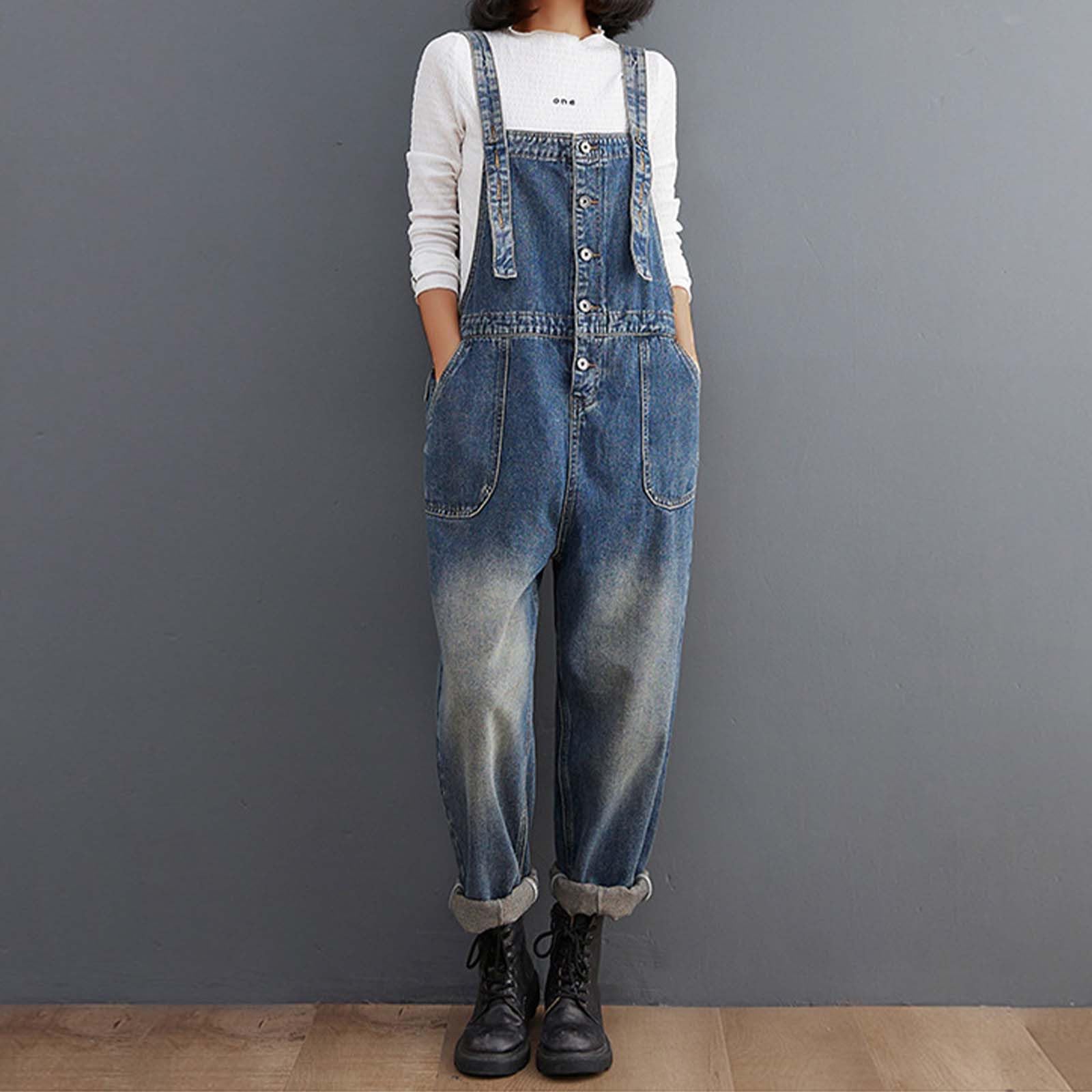 Peto Mujer Vaquero Mono Casual Overol Trabajo Elegante Macacao Ancho Tezano Largo Largos Tallas Grandes Informal para Talla Grande Hippie
