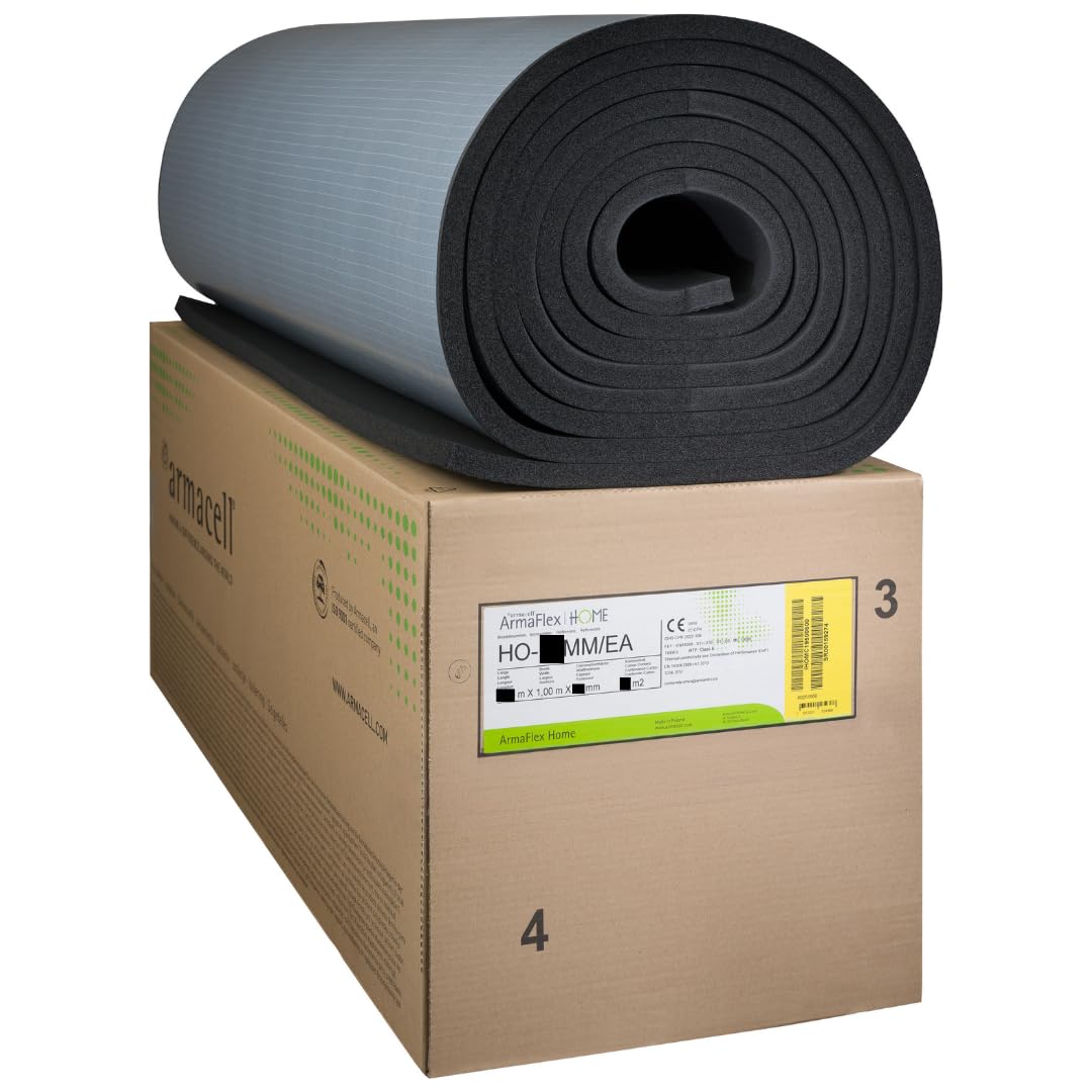 ArmaFlex HOME - Alfombrilla aislante autoadhesiva de 10 mm - 5 m x 1 m, espuma de elastómero flexible para aislamiento térmico y acústico para camping, barco, casa y bricolaje – 10/19/25/32 mm