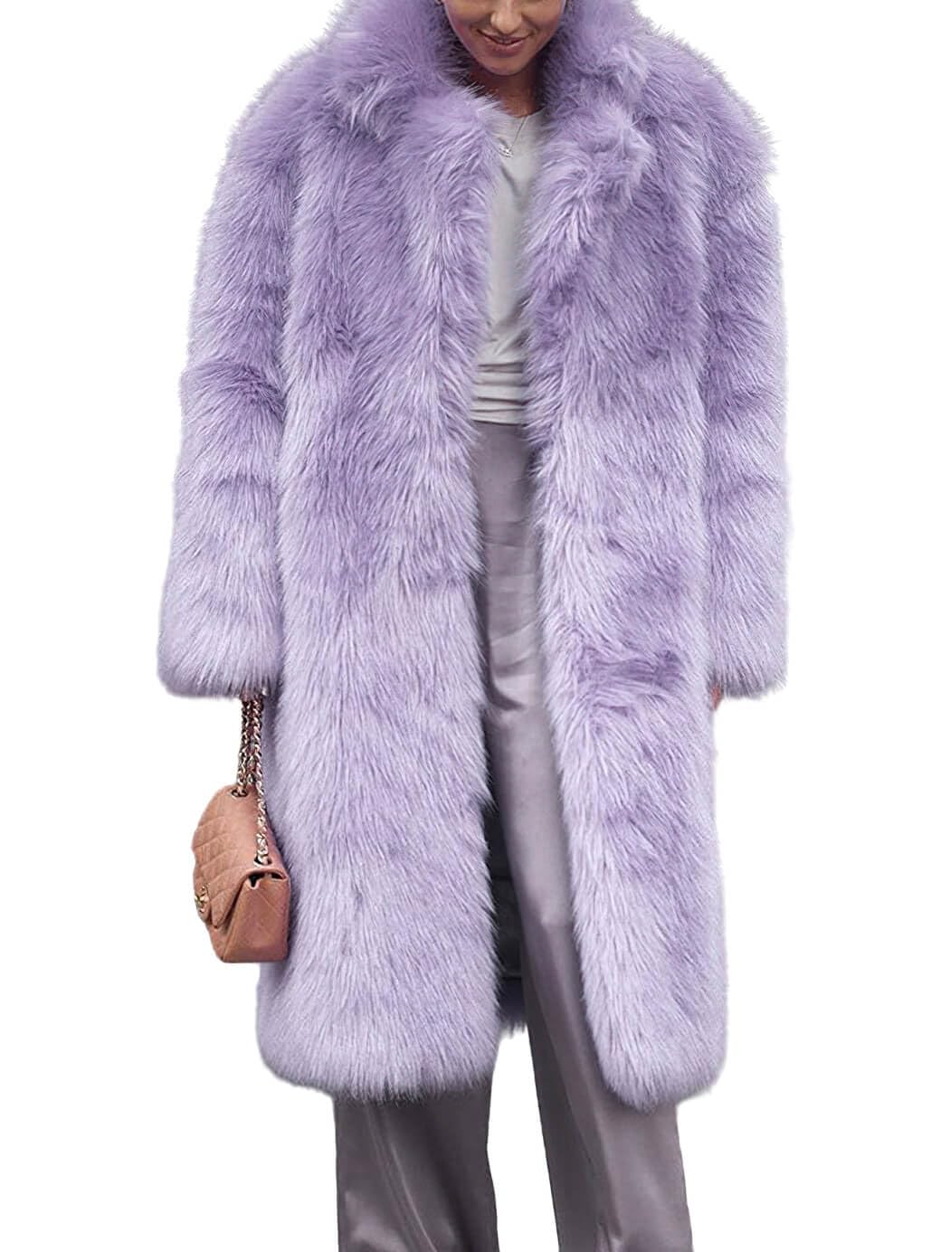 CHARTOU Women's Fluffy Faux Fur Overcoat Winter Warm Thicken Open Front Long Maxi Outwear