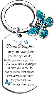 Bonus Daughter Gifts Stepdaughters Gift from Stepmom Daughter in Law Birthday Gifts from Mother in Law To My Bonus Daughters Keychain Daughters Birthday Graduation Christmas Stocking Stuffers