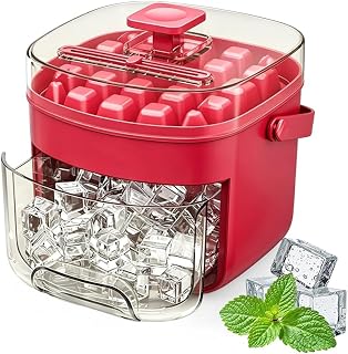 48 Cube Ice Maker With Easy Press Lid, Double Layer Portable Ice Cube Container with Lid and Storage Box for Freezer, Handled Press-Type Ice Cube Tray with Lid and Bin for Whiskey, Cocktail (magenta)