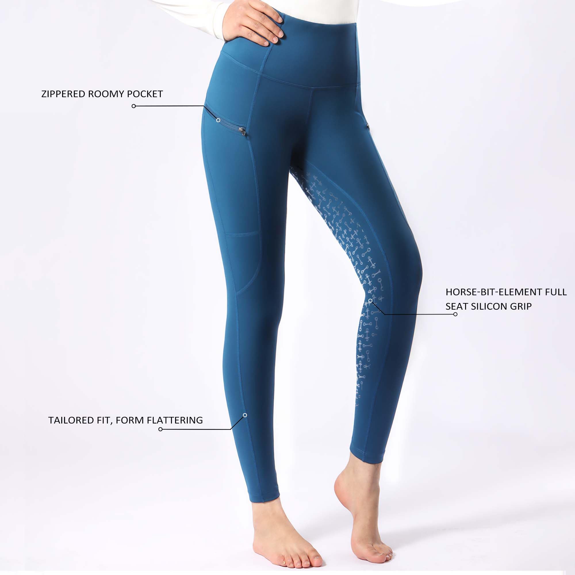 Harrison Howard Pantaloni da Equitazione da Donna con Impugnatura in Silicone, Blu Turchese, XS
