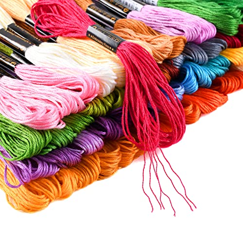 Image of VICOVI Friendship Bracelet String Kits, 100 Colors Embroidery Floss and 15 Skeins White & 15 Skeins Black Color, 10 Pcs Plastic Floss Bobbins for Cross Stitch Threads Bracelet Yarn Craft Floss