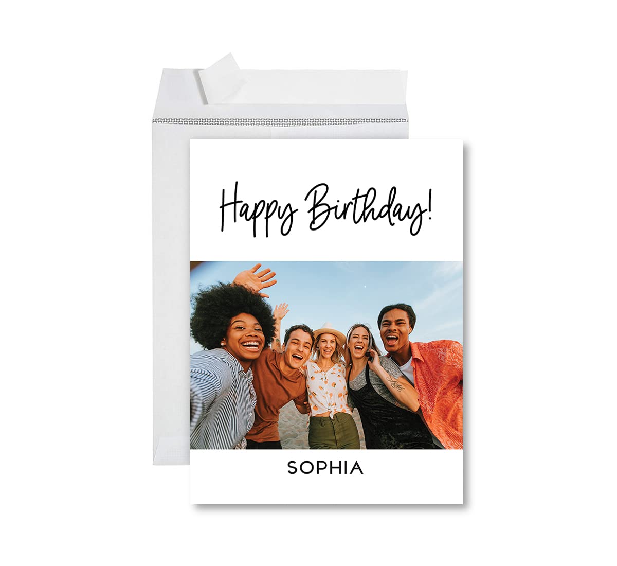 Andaz Press 8.5"x11" Personalized Photo Birthday Card with Envelope, Jumbo Happy Birthday Card for Her, Mom, Him, Birthday Keepsake Gift, Custom Photo