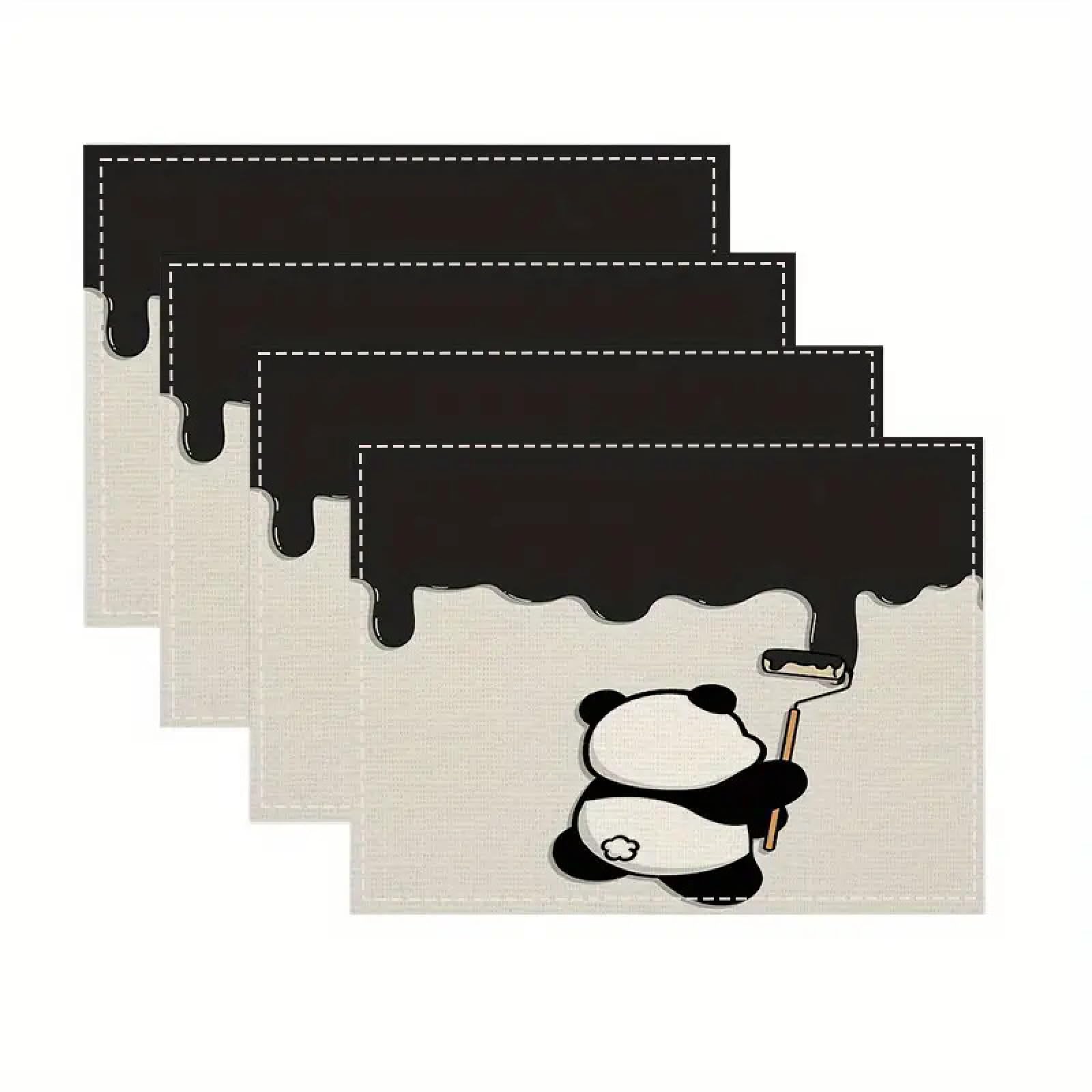 Tischsets Abwaschbar 8er Panda Schwarz Beige Platzsets Abwaschbar Platzdeckchen Stoff Leinen Tischuntersetzer Hitzebeständig Tischunterlage Esstisch Dekoration Platzset 45x30 cm