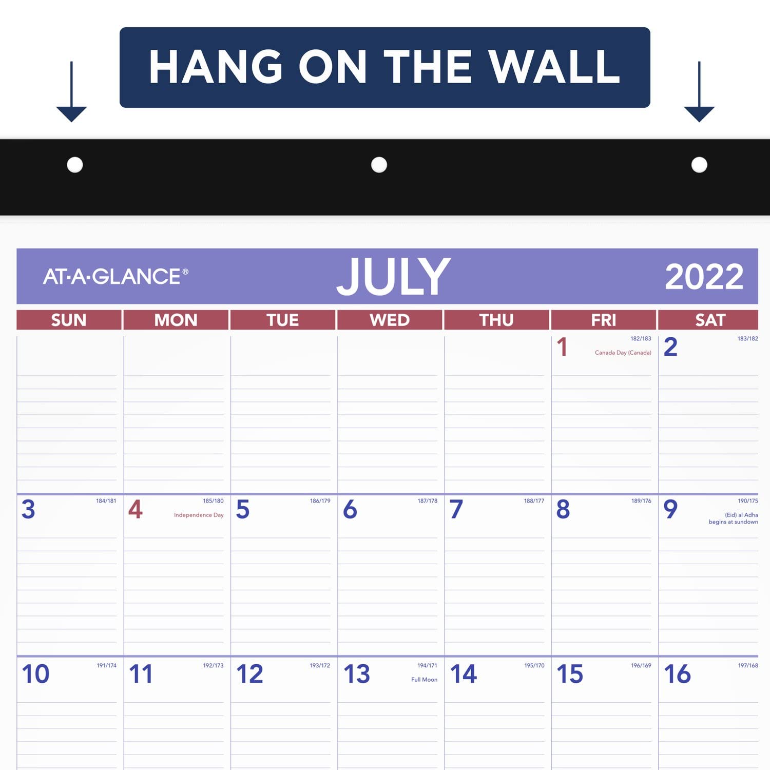 AT-A-GLANCE Calendario da parete accademico 2022-2023, mensile, 15-1/2 "x 22-3/4", grande, riposizionabile, studente (AY17RP28)