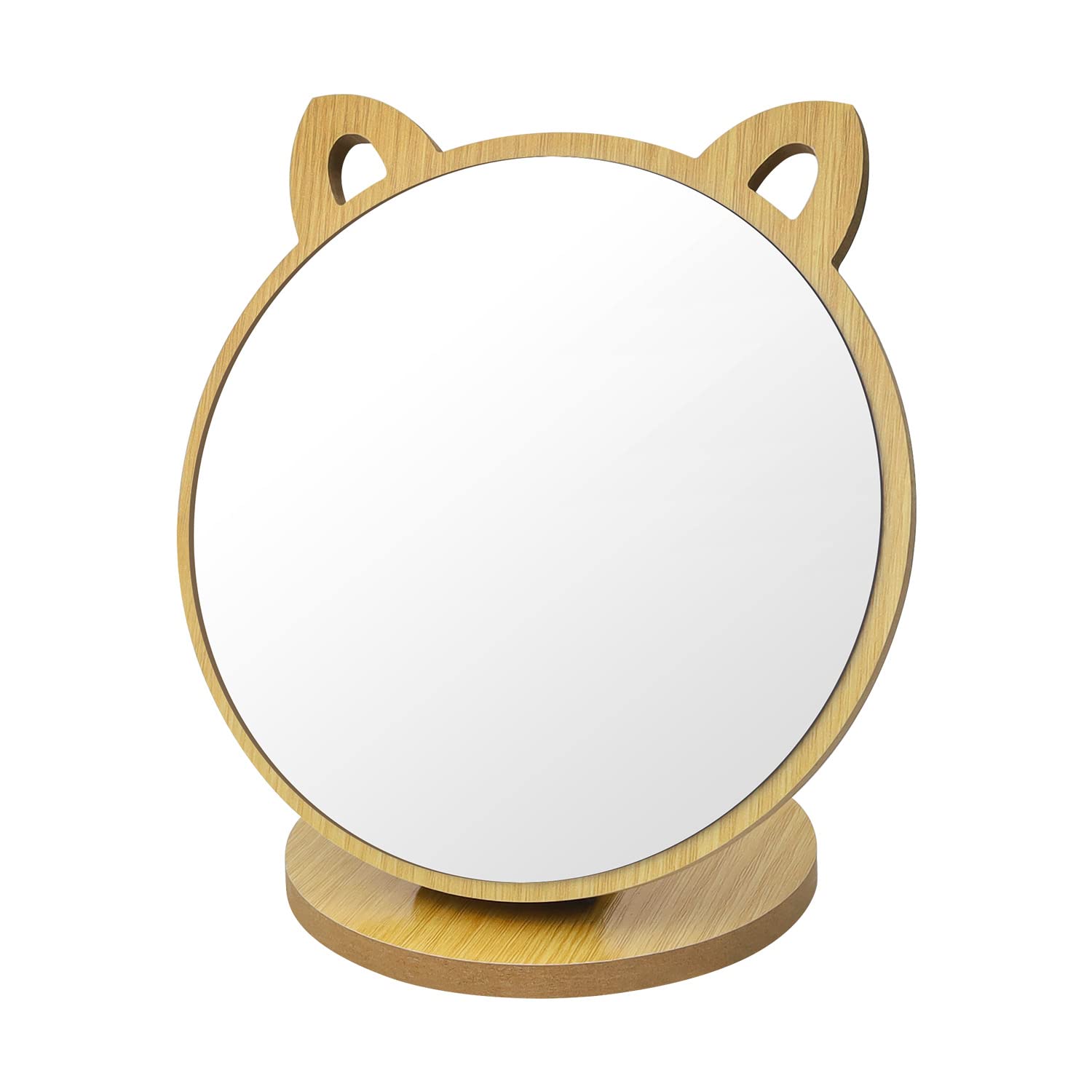 Makeup Stand, DEANKEJI Table Mirror Creative Cat Ear Shape, Adjustable Angle Desktop Vanity Mirror, Table Mirror with Wooden Base - Cute Style Vanity Mirror for Bedroom Living Room