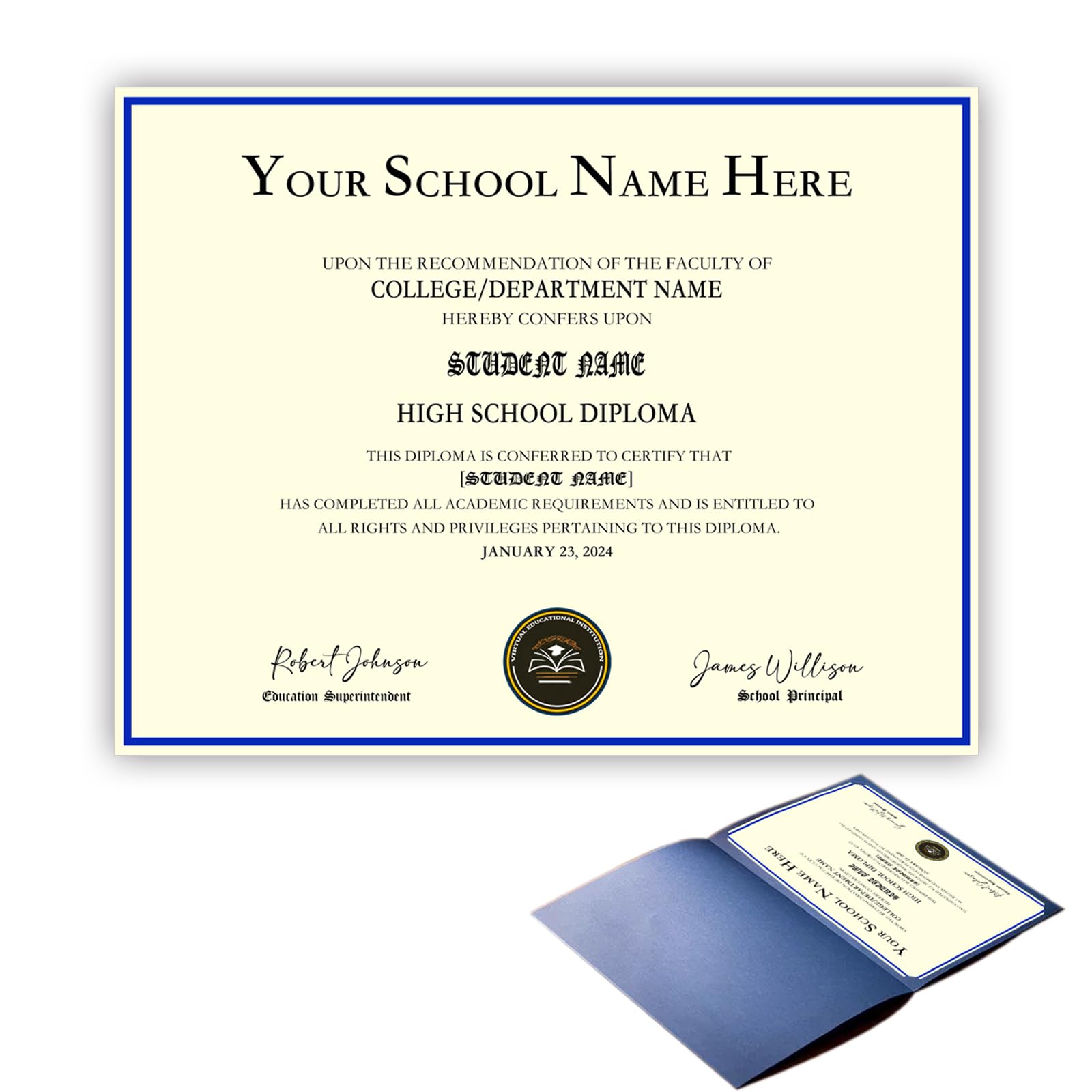 Personalized Graduation Certificate Custom Homeschool Diploma Perfect for Commemoration or Fun Prank Diploma Gift