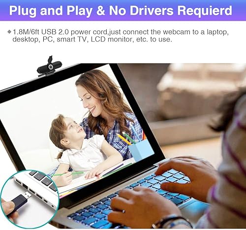 Miniatura 5 de GoHZQ Cámara web 4K con micrófono y cubierta de privacidad, cámara USB Ultra HD de 8 MP para computadora/portátil/Switch 2, videollamadas Pro