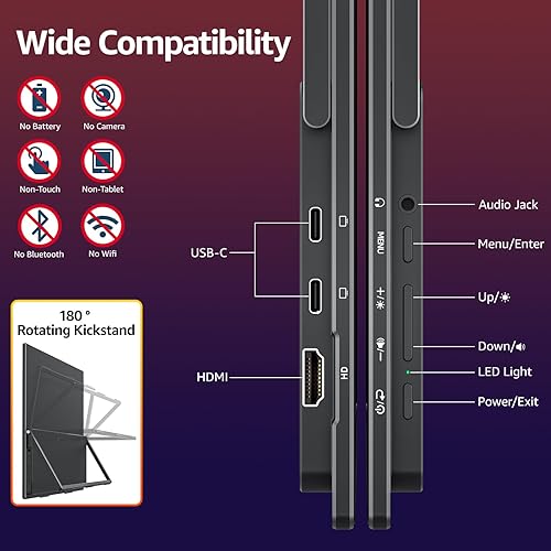Miniatura 7 de VisionOwl Monitor portátil grande de 18.5 pulgadas, pantalla de juegos de computadora 100Hz 120% sRGB FHD 1080P USB-C HDMI IPS pantalla para