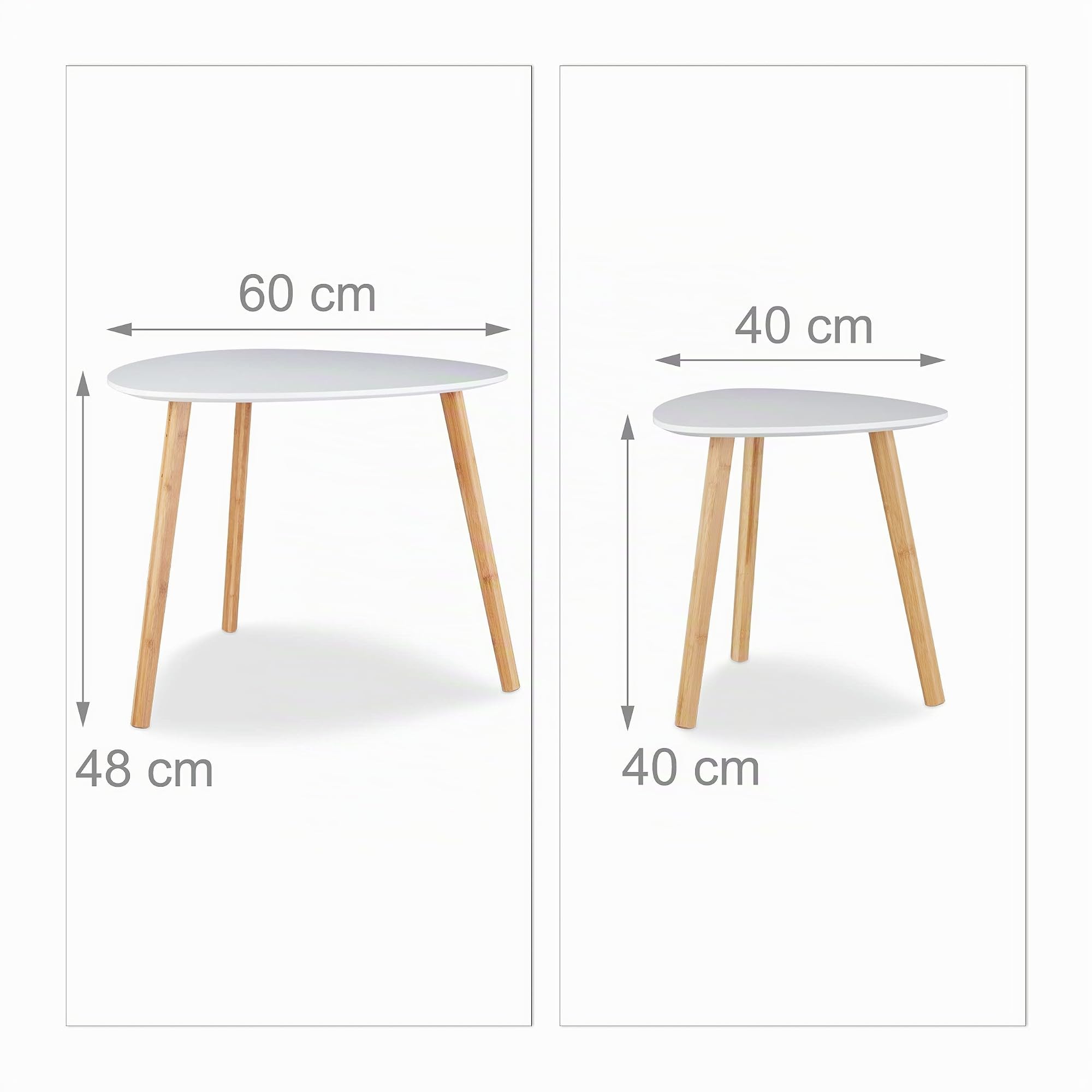 Relaxdays Set 2 Tavolini Sovrapponibili da Salotto, HLP: 48 x 60 x 60 cm, Design Nordico, Sgabello per Fiori, Bianco