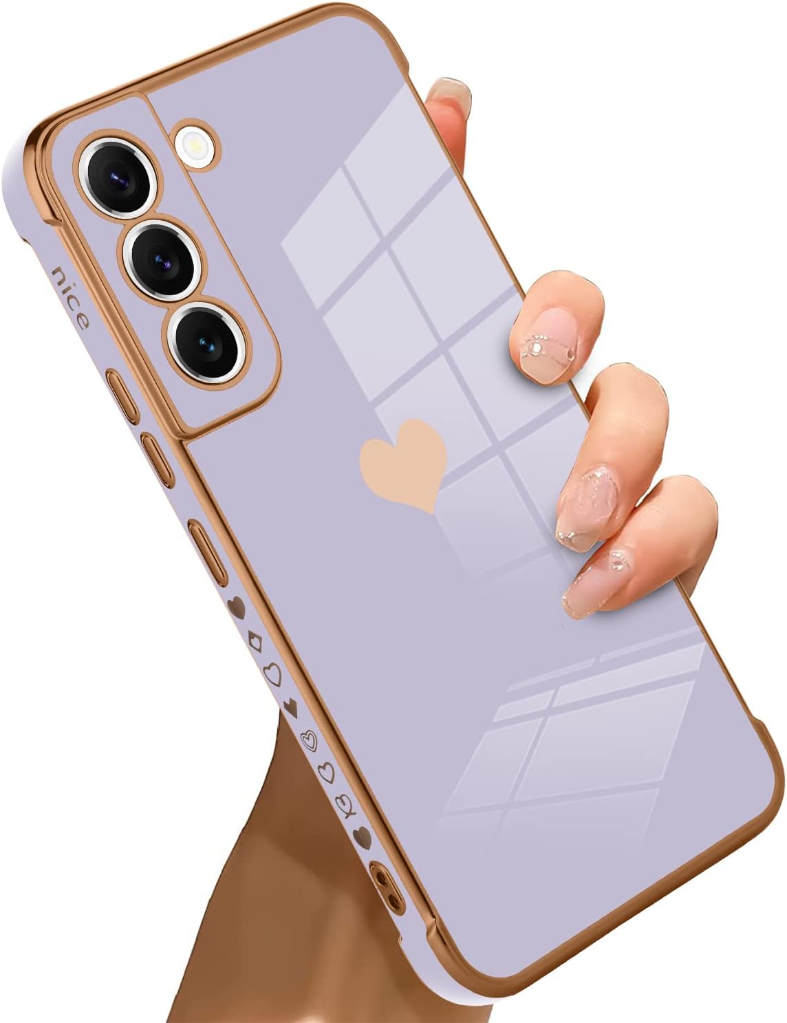 Bonoma Compatible with Samsung Galaxy S22 5G Case Love Heart Plating Electroplate Luxury Elegant Case Camera Protector Soft TPU Shockproof Protective Corner Back Cover Galaxy S22 5G Case -Purple
