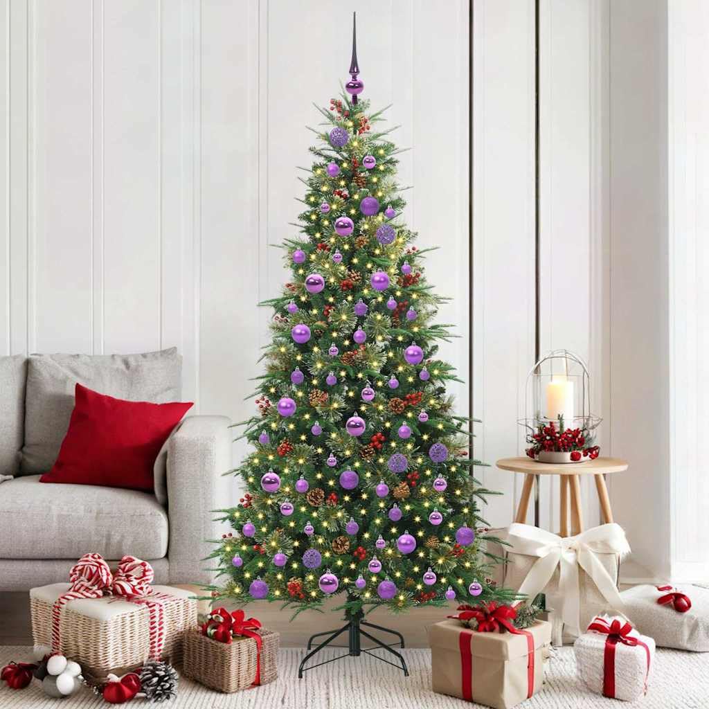 Sapin de Noël artificiel 180 cm vert avec guirlande lumineuse intégrée et support pliable