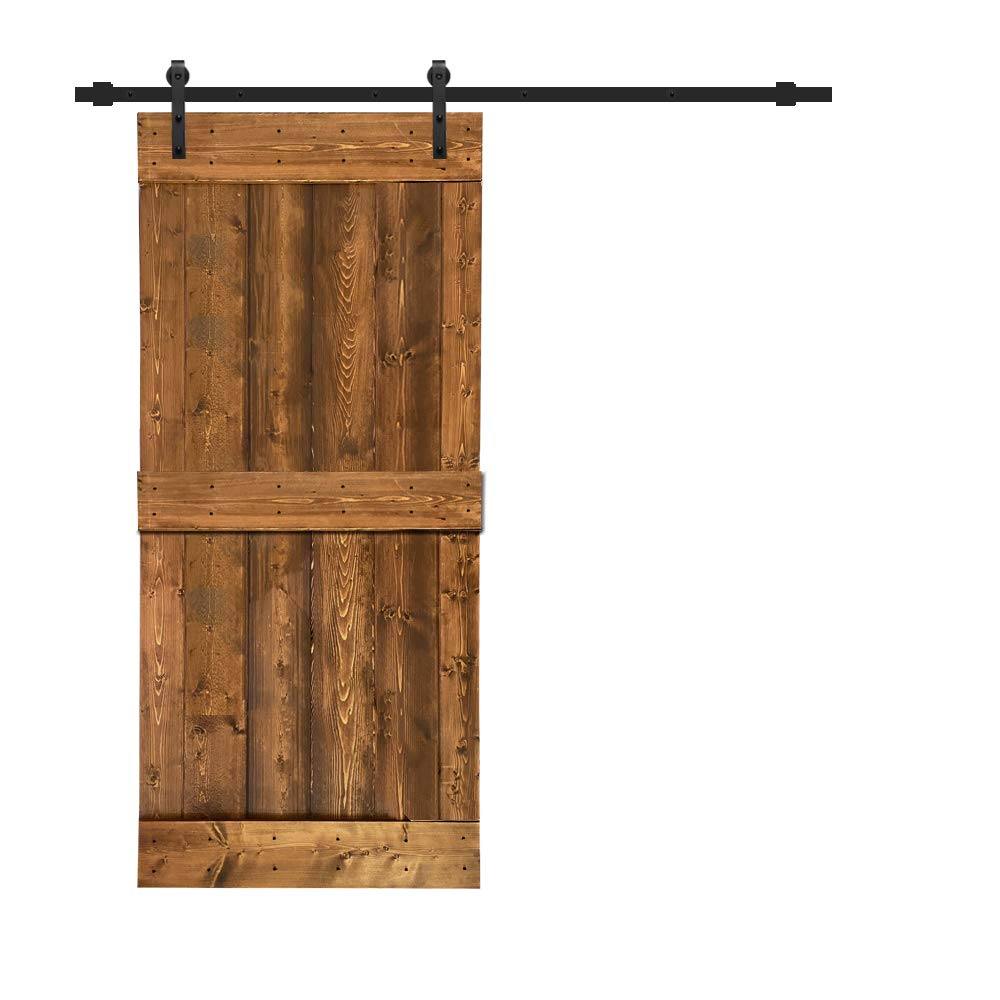 TMS Paneled Wood Walnut Stained Mid-bar Series DIY Barn Door With Sliding Hardware Kit