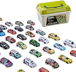 Conjunto Mini Carrinhos de Fricção de Corrida, Kit Carrinhos de Brinquedo Resistente com Maleta (30)