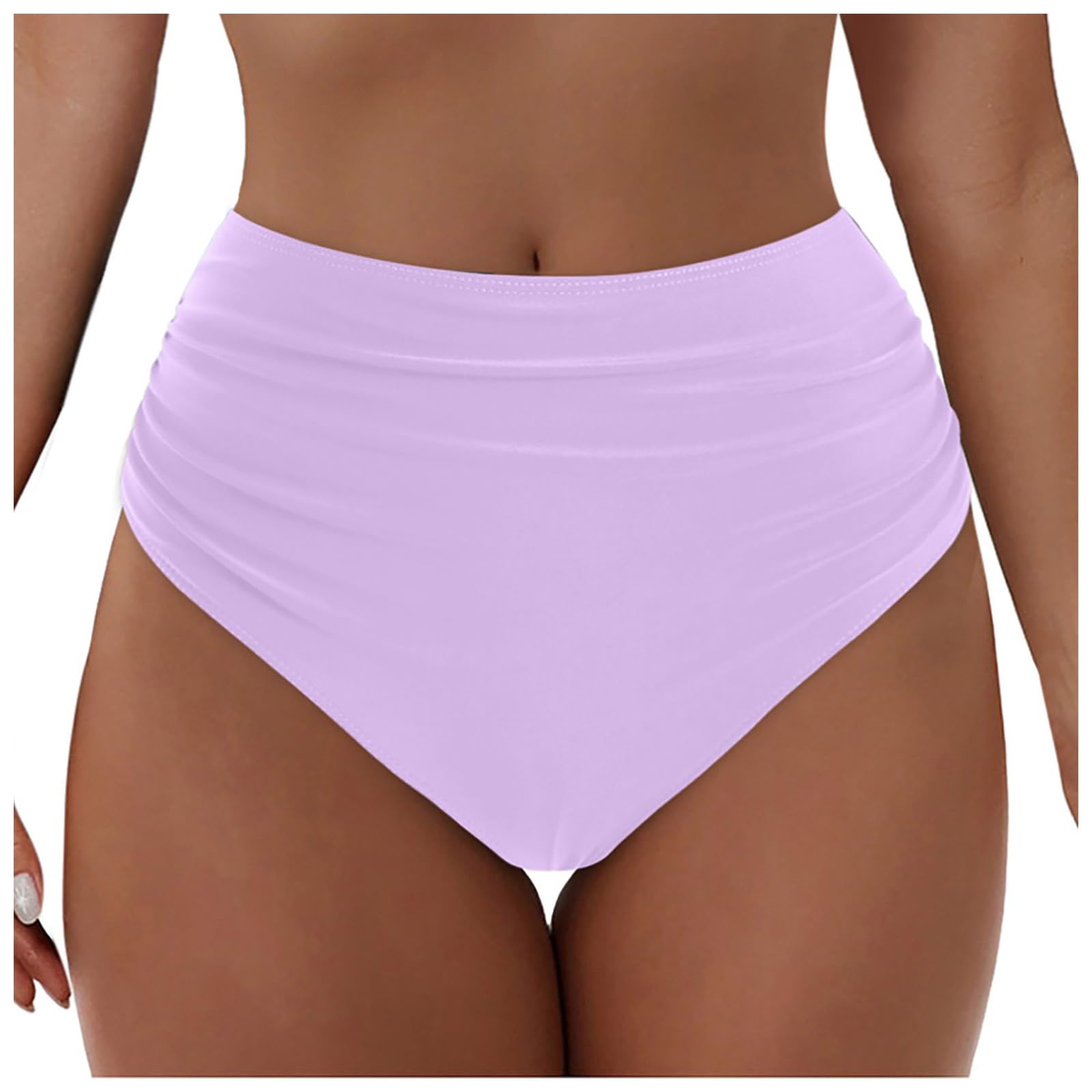 Women Bikini Bottoms High Waisted Solid Color Ruched Tummy Control Swim Trunks Swim Trunks Swimsuit Shorts Quick Dry Swimwear Bathing Suit Swim Trunks Underwear for Women-image-6