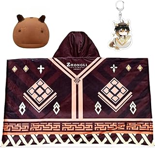 Xingqiu Zhongli Throw Blanket Genshin Impact Wearable Blankets and Geo Hypostasis Decompression Magic Cube, 95cm×155cm