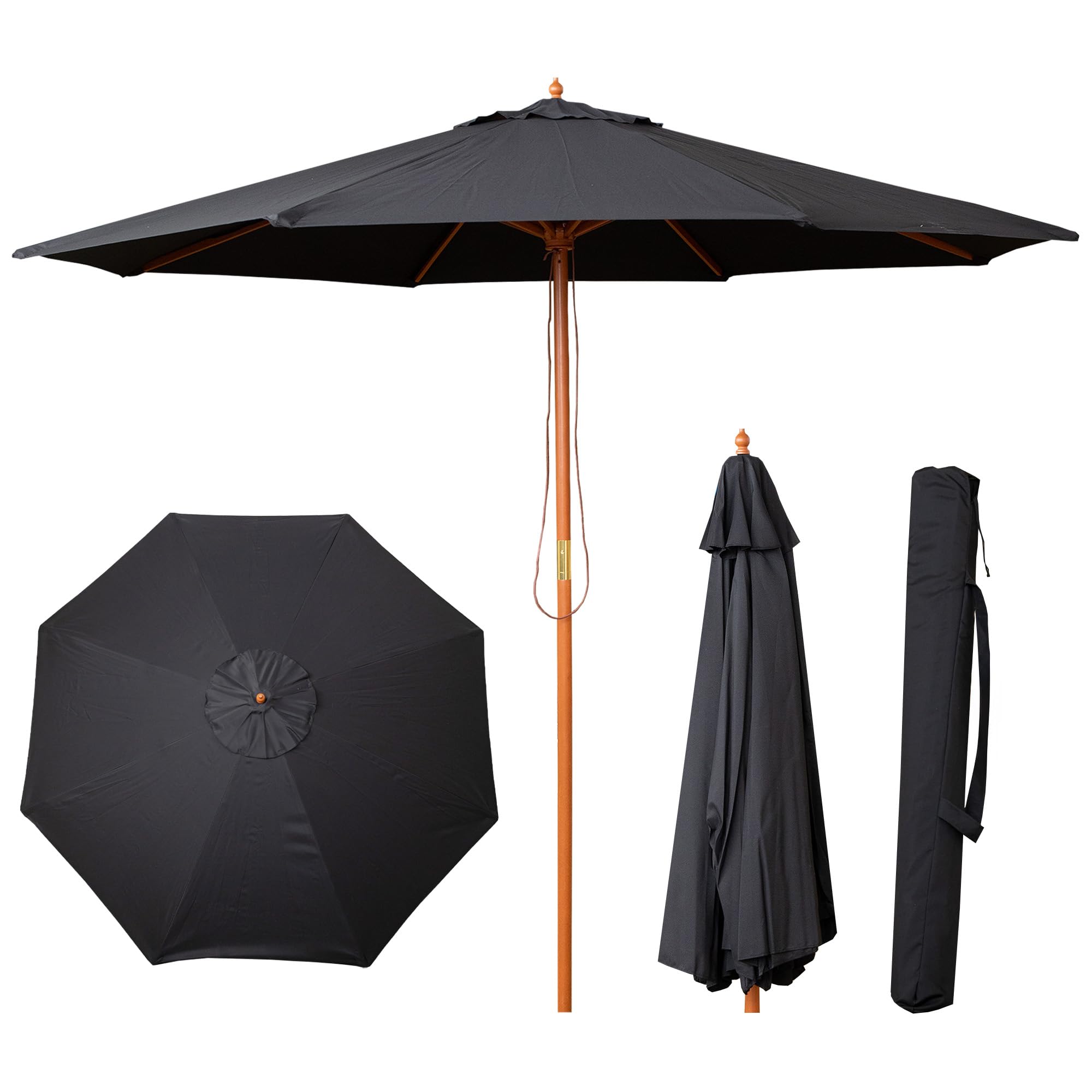 Samuel Alexander 2.7M Outdoor Wooden Garden Parasol Sun Shade With Carry Bag In Black