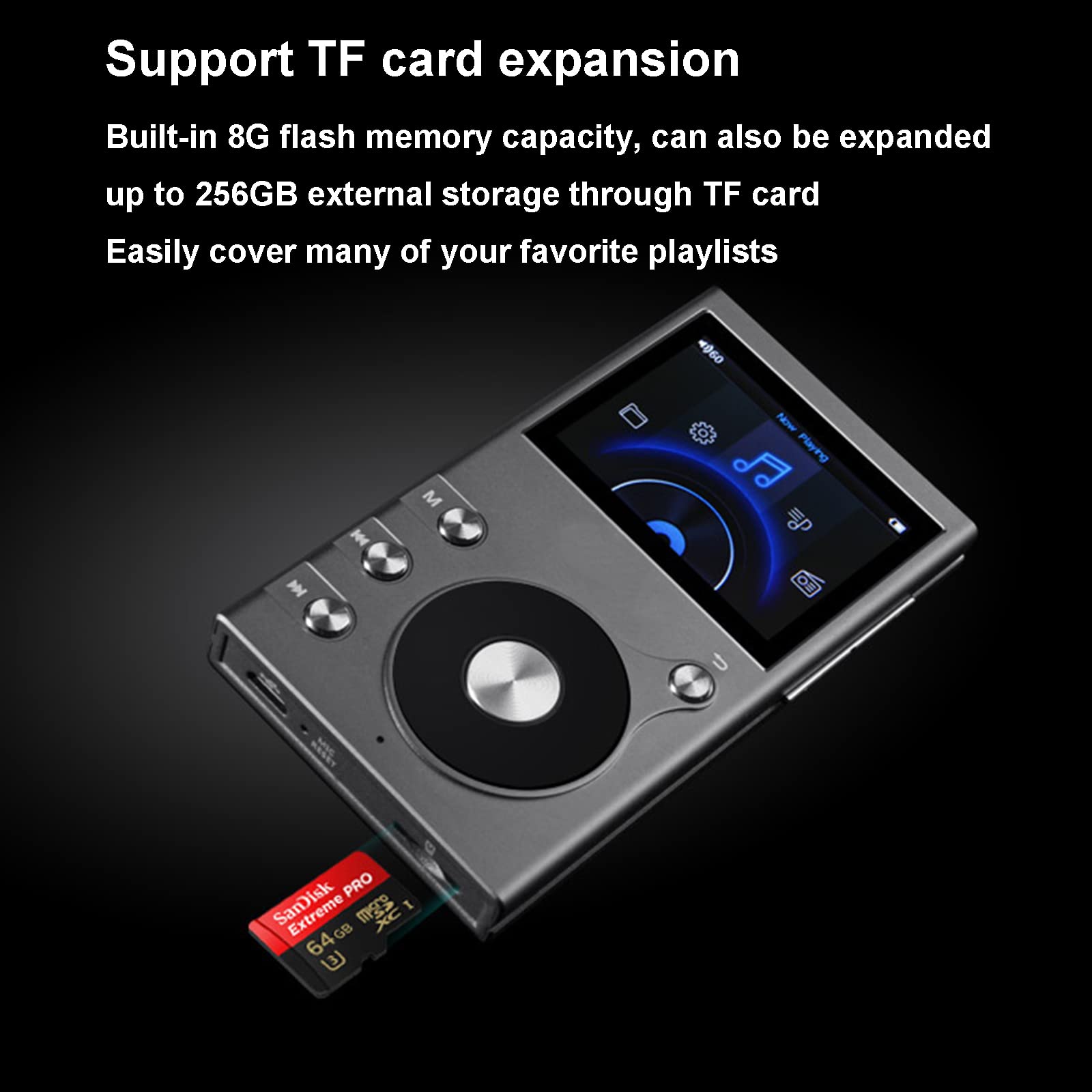 Odtwarzacz MP3, bezstratna muzyka DSD AUX samochodowy odtwarzacz HIFI, przenośny odtwarzacz audio o wysokiej rozdzielczości z kartą pamięci 8 GB, obsługa do 256 GB