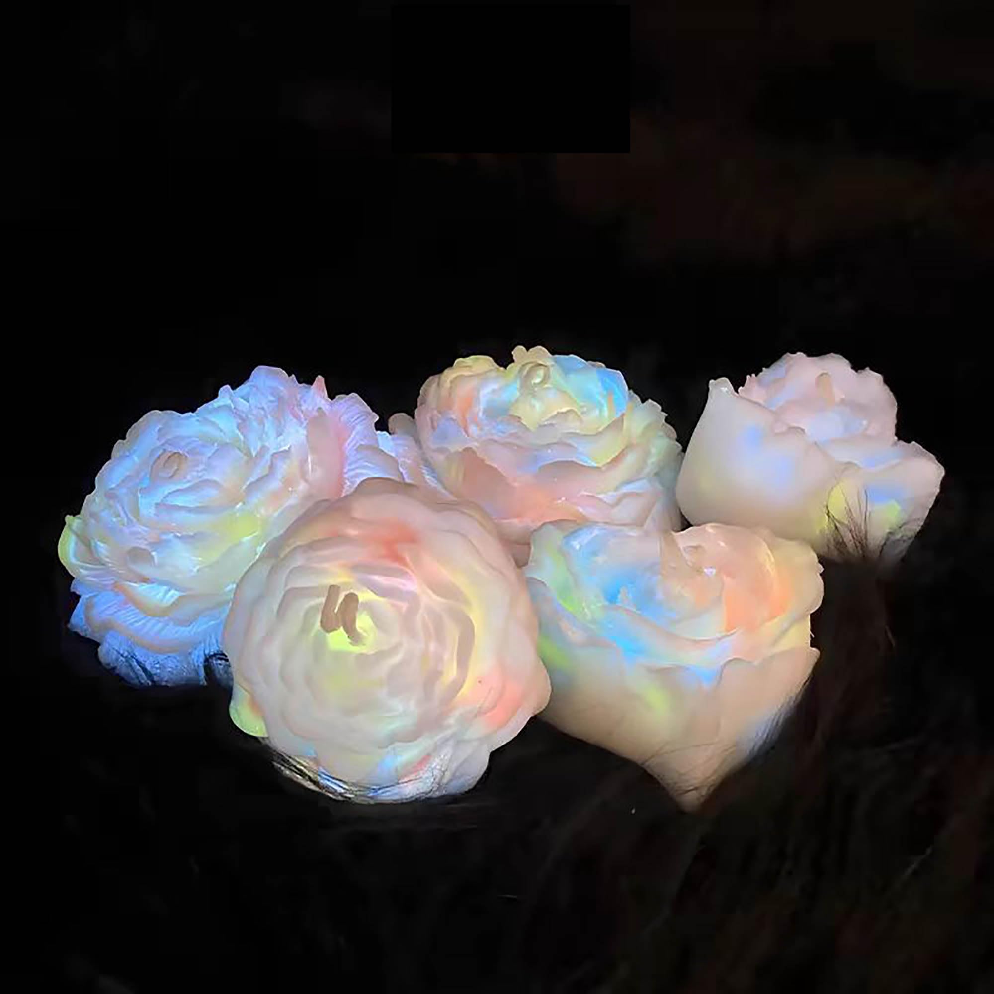 Cooary 113°F 4 Pcs Low Temperature Candles Glow in The Dark White Peony Flower Shaped White Heart Rose Scented Luminous Candles Adult Low Heat Body Safe Drip Candles Wax Play for Couples Date Night