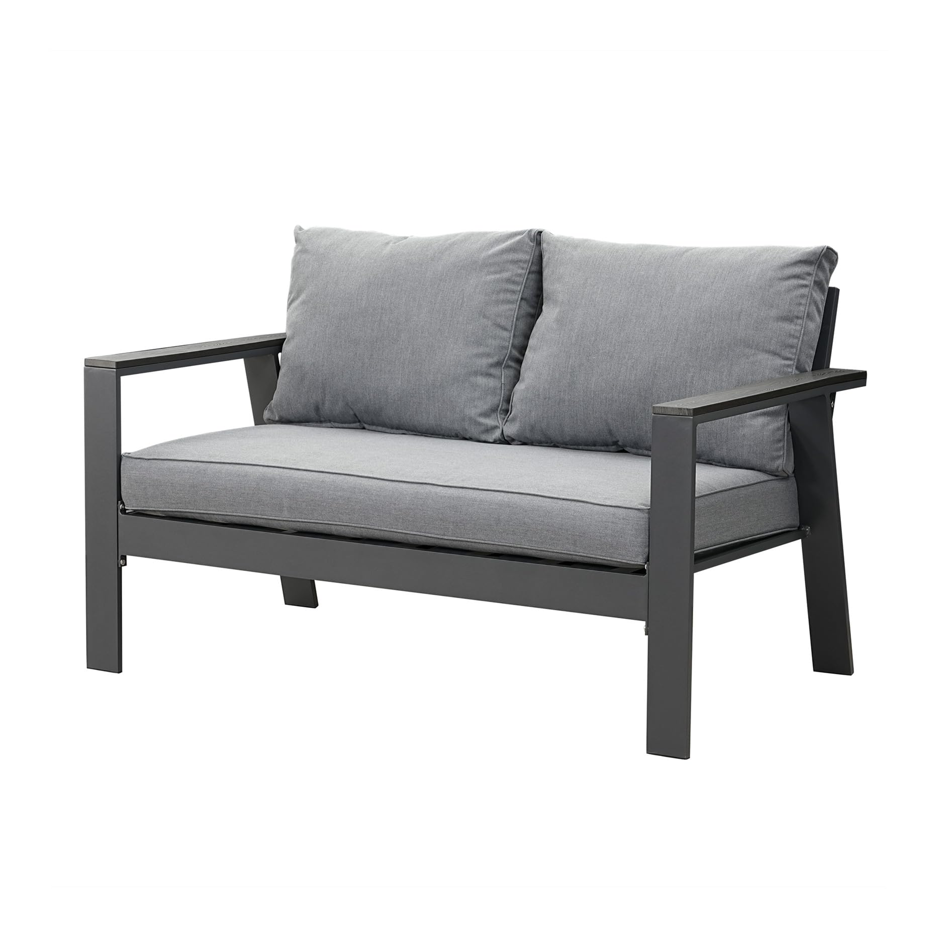 LANOX Balkonmöbel Gartensofa 2 Sitzer aus Aluminum, 134,5×75×74 cm, inkl. Sitz- und Rückenkissen, Wetterfest Gartensofa für Balkon Terrasse Garten, Grau