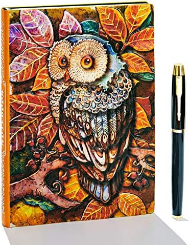 3D Owl Vintage Diary + Pen, A5 Notebook Lined, Personal Organiser Planner Journal Notebook, Birthday Gift for Men Women Adults Children
